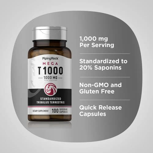 PipingRock Tribulus Mega 500mg 100mg Saponins 100 Capsules