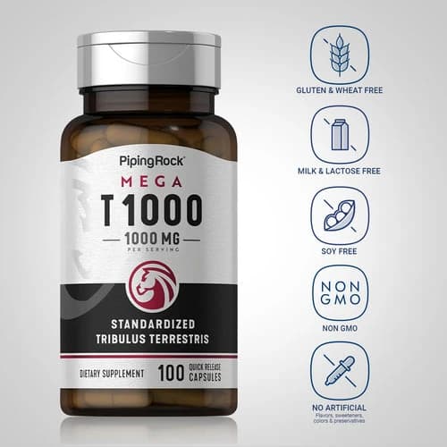PipingRock Tribulus Mega 500mg 100mg Saponins 100 Capsules