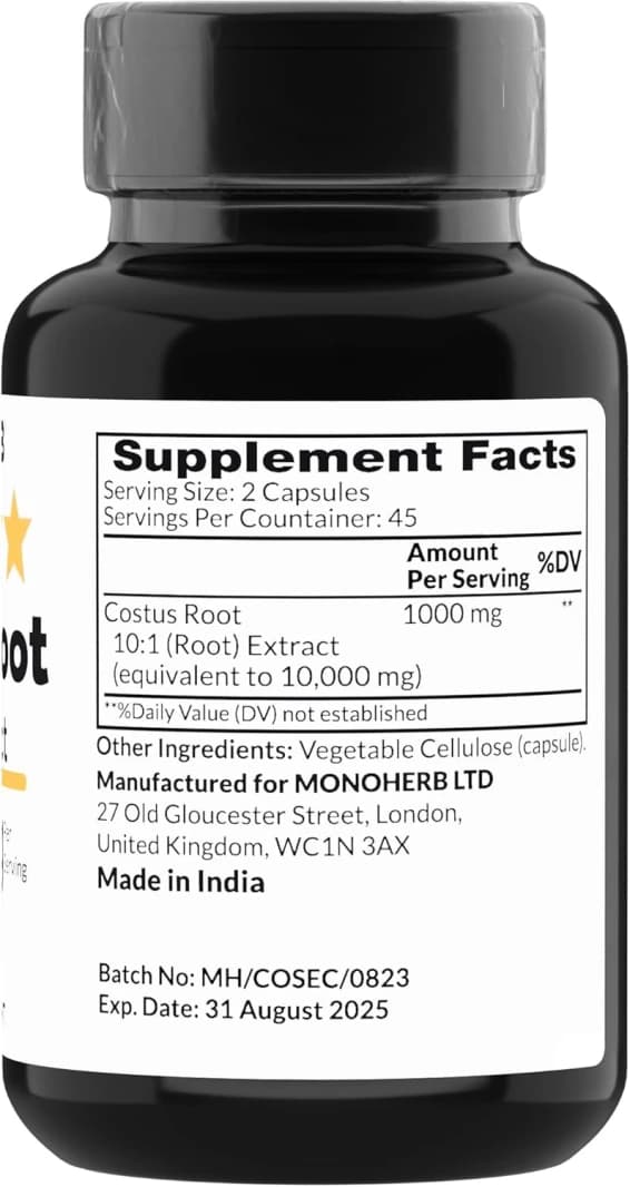 Costus Root Extract Equivalent to 5000 mg 90 Capsules MONOHERB
