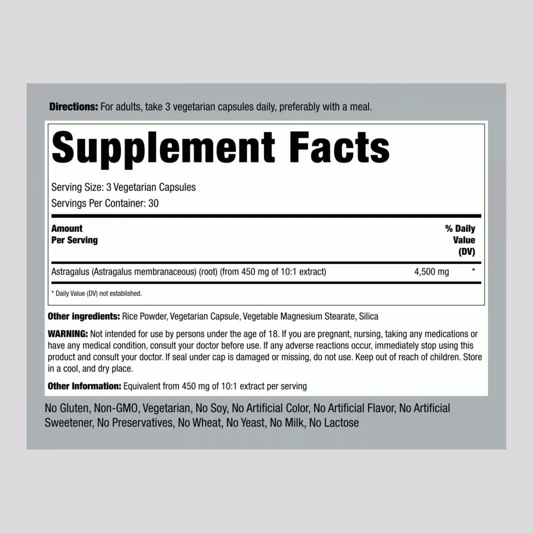Astragalus Root Extract Equivalent to 1500 mg 90 Capsules