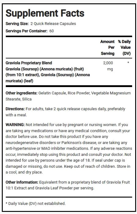 Graviola Soursop Extract 1000 mg 120 Capsules PipingRock