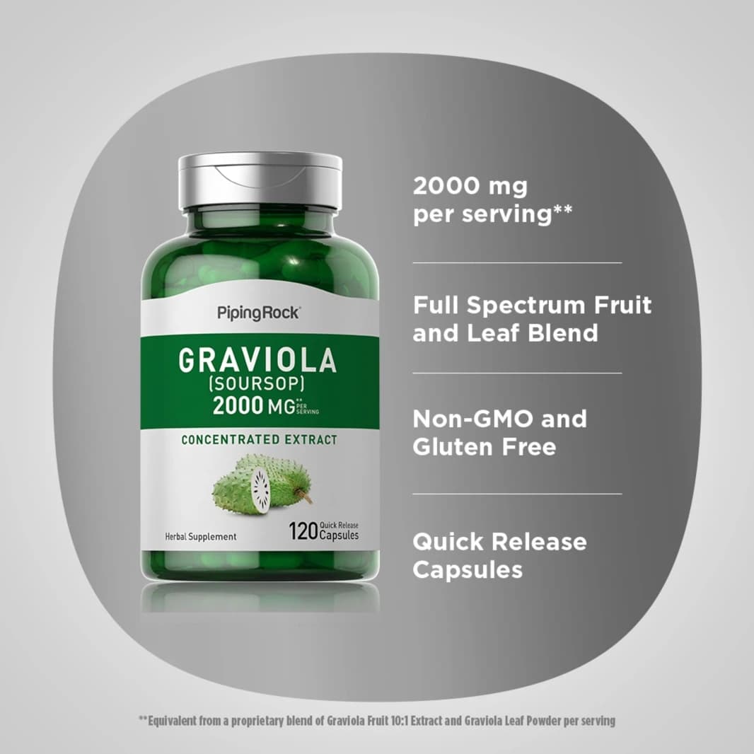 Graviola Soursop Extract 1000 mg 120 Capsules PipingRock