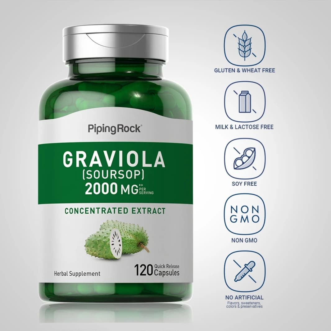 Graviola Soursop Extract 1000 mg 120 Capsules PipingRock