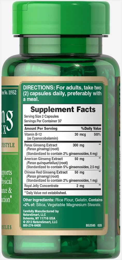 Puritan's Pride Ginseng Complex 200mg Asian and American with Royal Jelly Extract 75 Capsules (Best Before 01-06-2027)