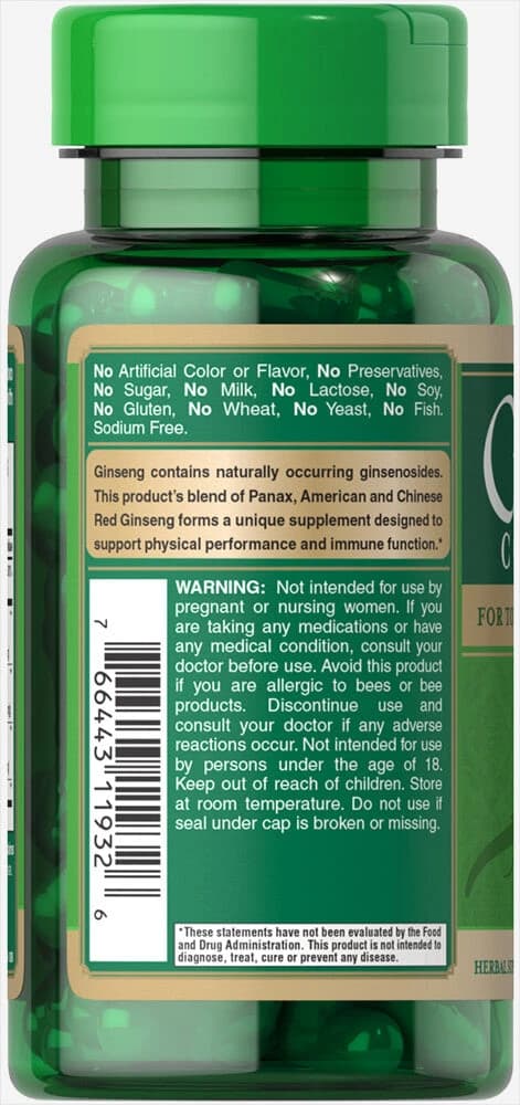 Puritan's Pride Ginseng Complex 200mg Asian and American with Royal Jelly Extract 75 Capsules (Best Before 01-06-2027)