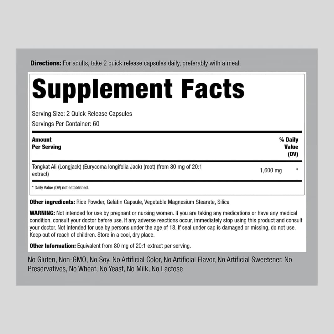 Pipingrock Tongkat Ali Extract 40 mg 120 Capsules (Non-GMO) (Best Before 01-05-2028)