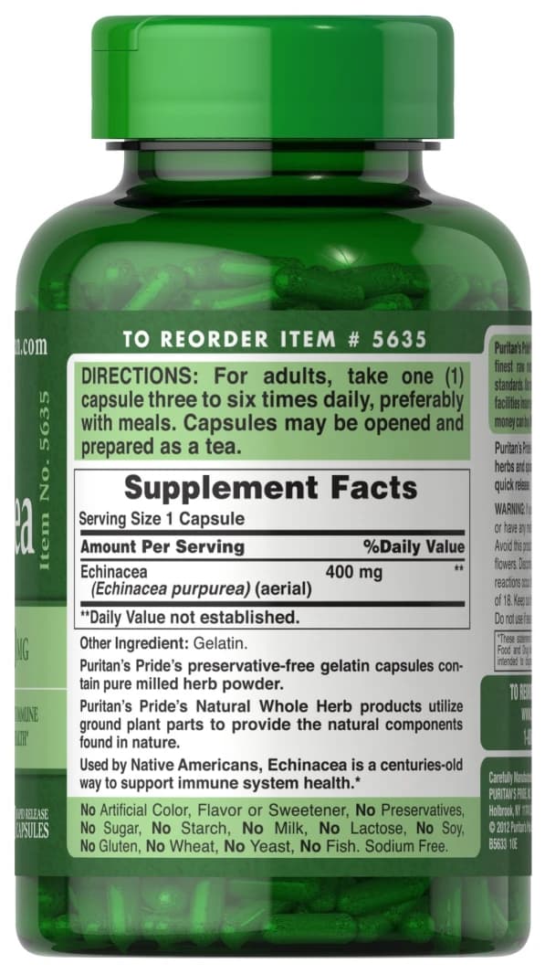 Puritan's Pride Echinacea 400 mg 200 Capsules (Best Before 01-02-2027)