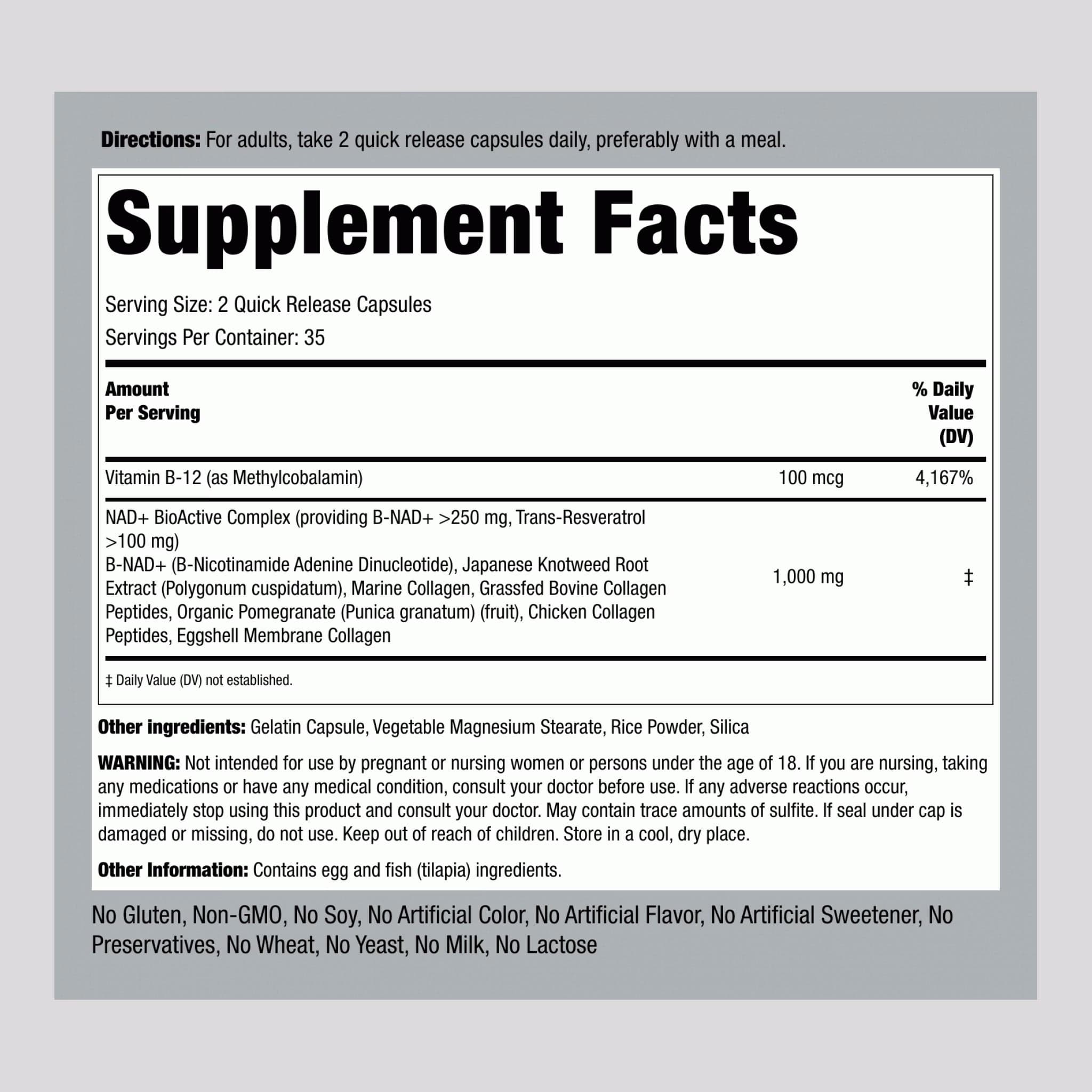 NAD+ Compound 125 mg with Trans-Resveratrol, B12 Methyl, and Collagen Complex 70 Capsules