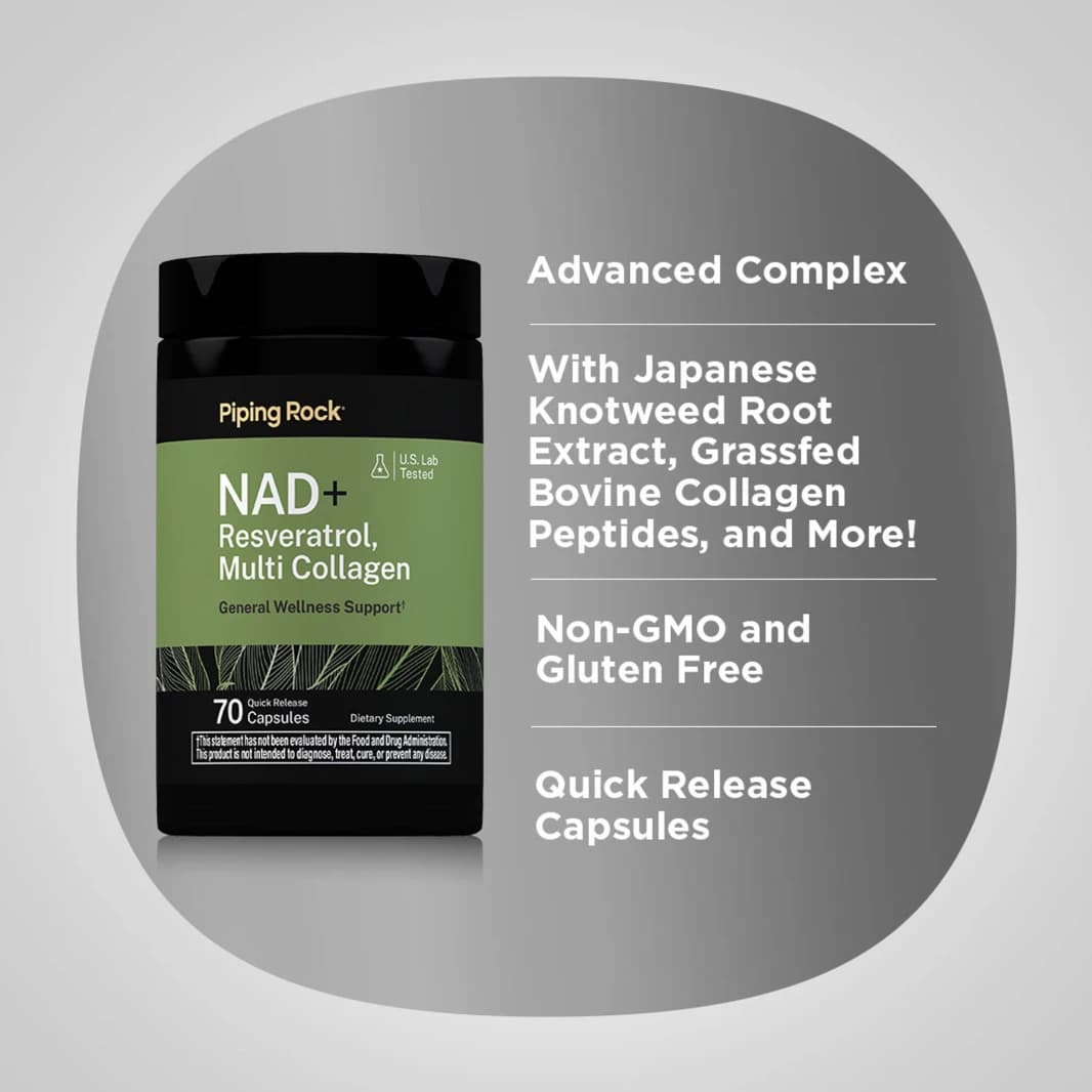 NAD+ Compound 125 mg with Trans-Resveratrol, B12 Methyl, and Collagen Complex 70 Capsules
