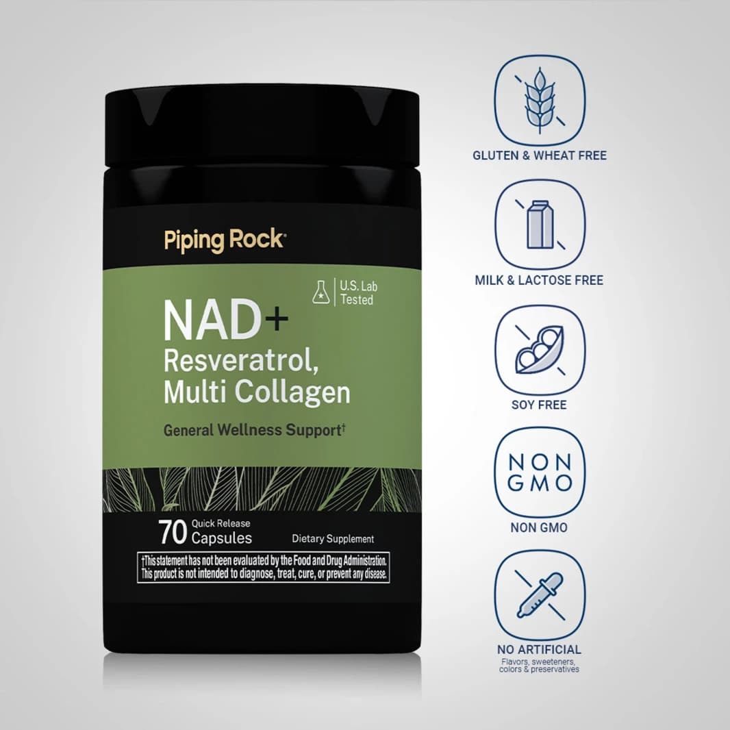 NAD+ Compound 125 mg with Trans-Resveratrol, B12 Methyl, and Collagen Complex 70 Capsules