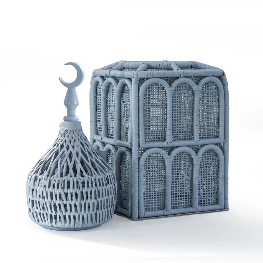 Rattan Majles Medium Dome – Mist Light Blue | Natural Rattan & Bamboo Ramadan 2026 Decor by Decoration One