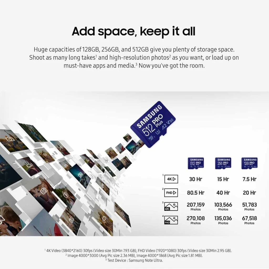 Samsung PRO Plus microSD Memory Card + Adapter, 256GB microSDXC, Up to 180 MB/s for 4K UHD