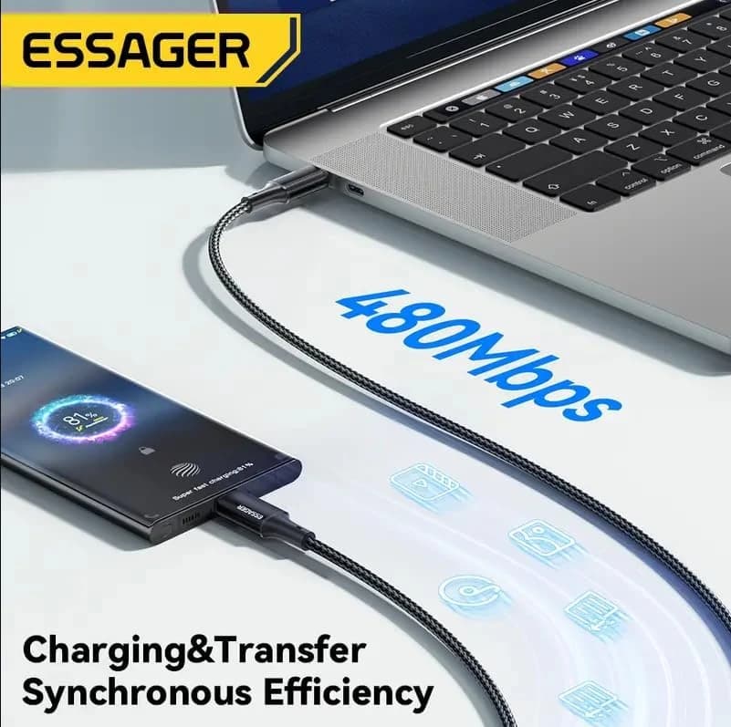 Essager 100W Braided USB C to USB C Cable – 2M