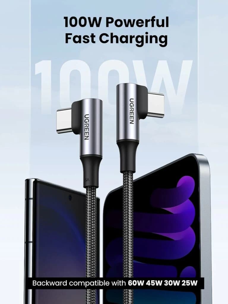 UGreen 70696 90° Angled USB Type C Cable M-M 1M