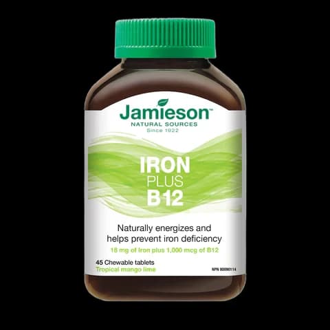 Jamieson Iron + Vitamin B12 18mg Chewable Tablets