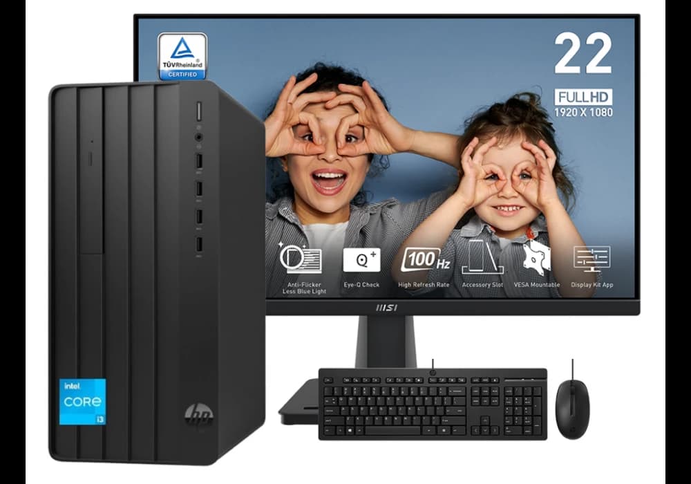 HP Pro Tower 290 G9 Desktop with MSI Monitor, Intel Core i3 4.7GHz, 8GB RAM