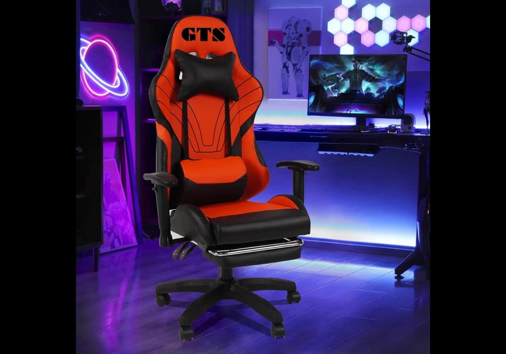 CompuMe Gaming Chair With Foot Set - Ergonomic Black & Orange