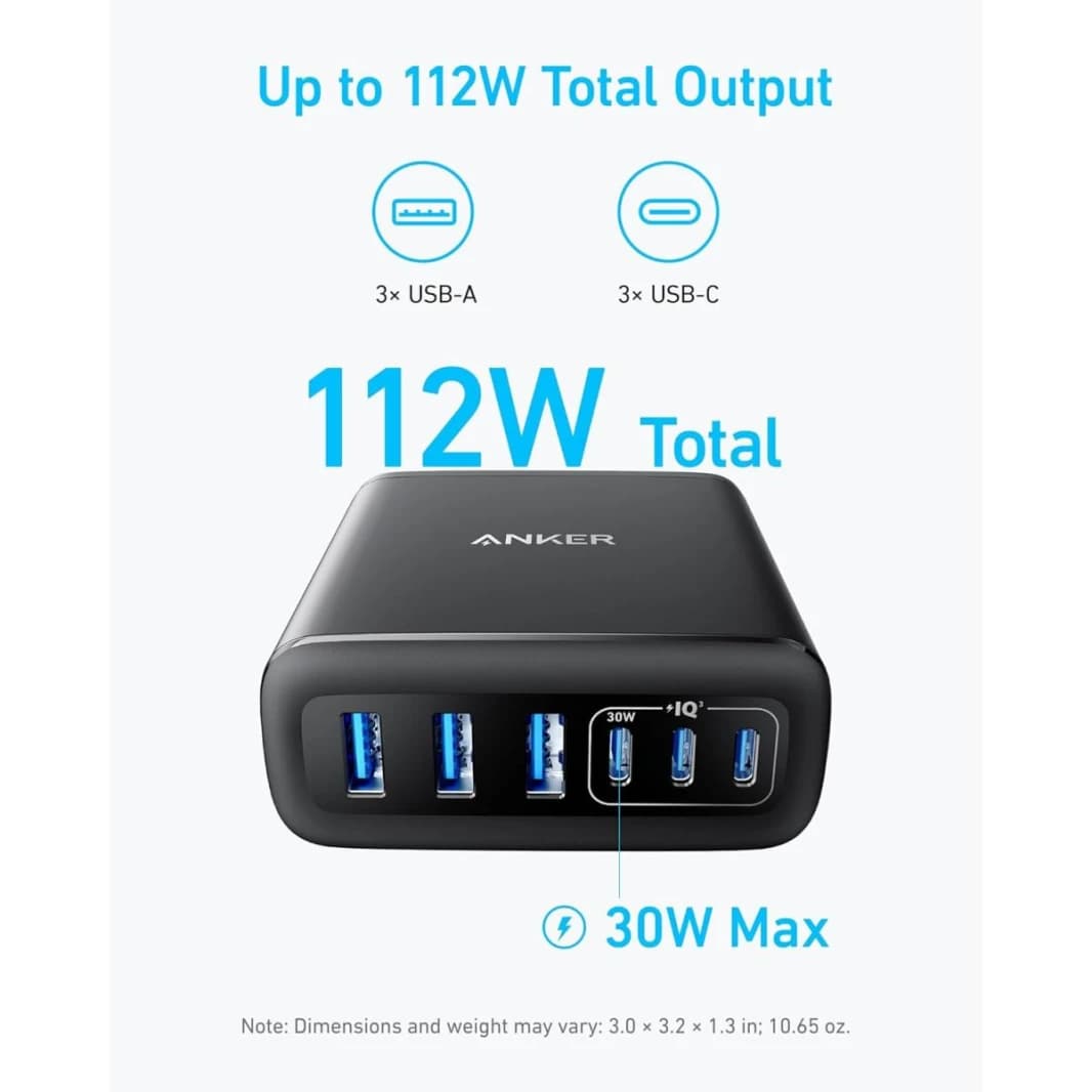 Anker Desktop Charger, Fast Charging USB C with 112W Max, 6 Port