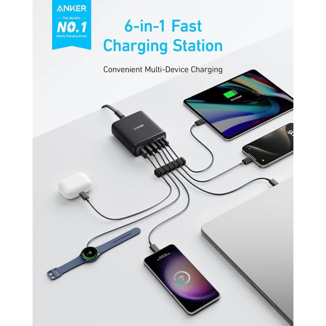 Anker Desktop Charger, Fast Charging USB C with 112W Max, 6 Port