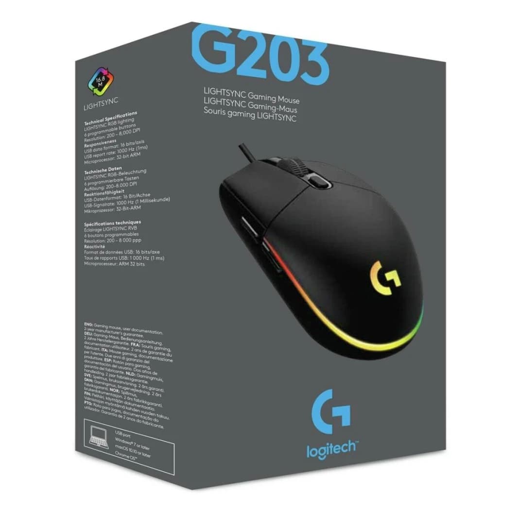 Logitech G203 Wired Gaming Mouse with RGB and Programmable Buttons
