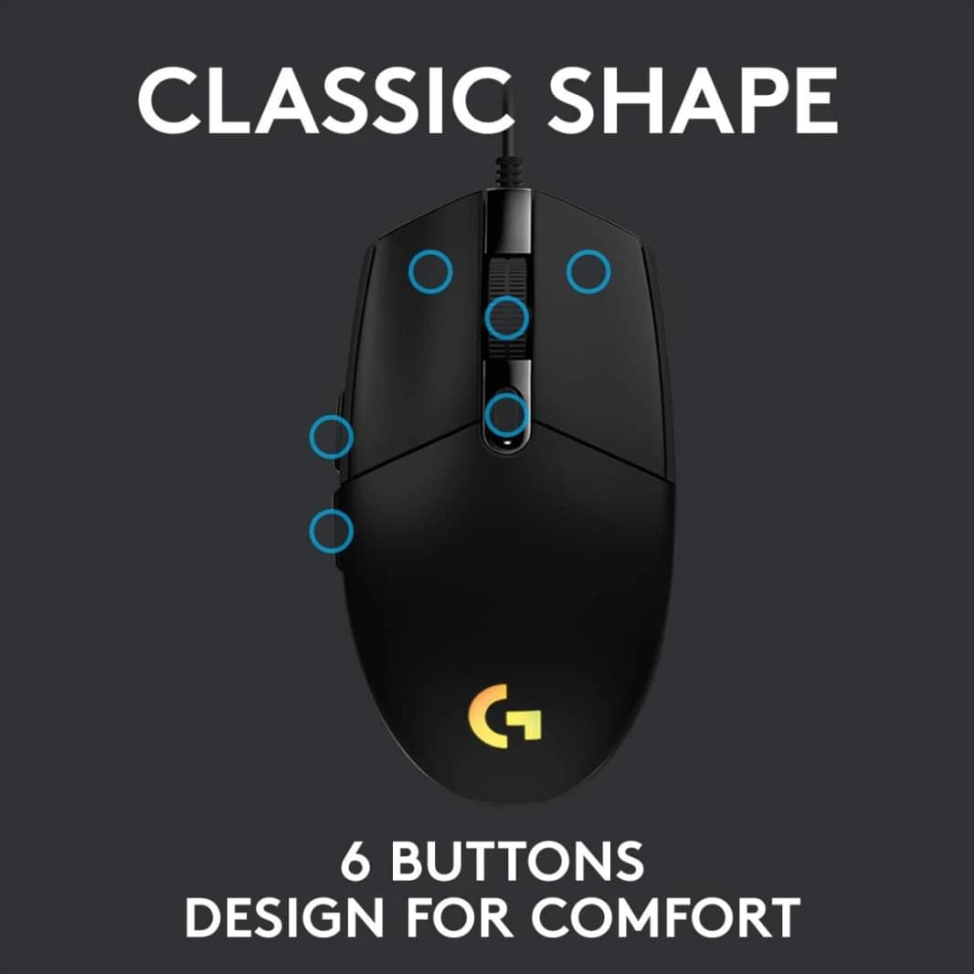 Logitech G203 Wired Gaming Mouse with RGB and Programmable Buttons