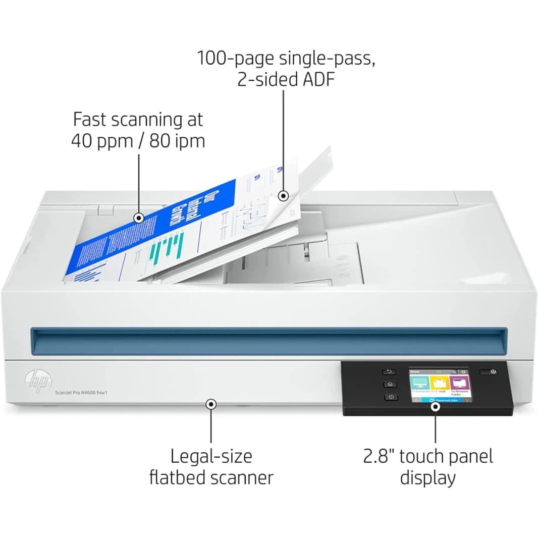 HP Scanjet Pro N4600 Fnw1 Flatbed Scanner, 1200 DPI, 100 Sheets Feeder