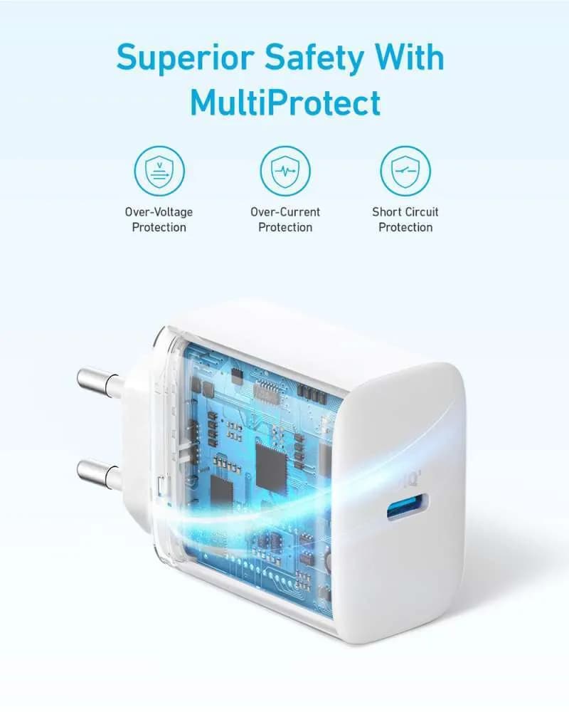 شاحن حائط أنكر USB-C 20 واط أبيض