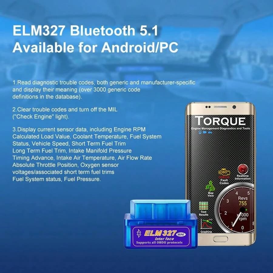 ELM327 OBD2 Car Diagnostic Tool - Advanced Bluetooth Fault Detection Device
