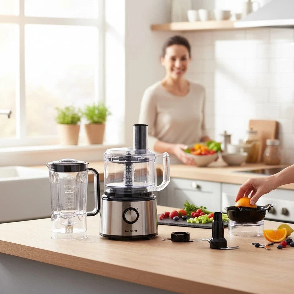 CONTI Food Processor FP 75001 BS – 19 Functions, 750W, 6 Accessories