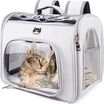 Cat Backpack with Window - Gray, Foldable, Well-Ventilated, Suitable for Cats and Small Dogs up to 8kg