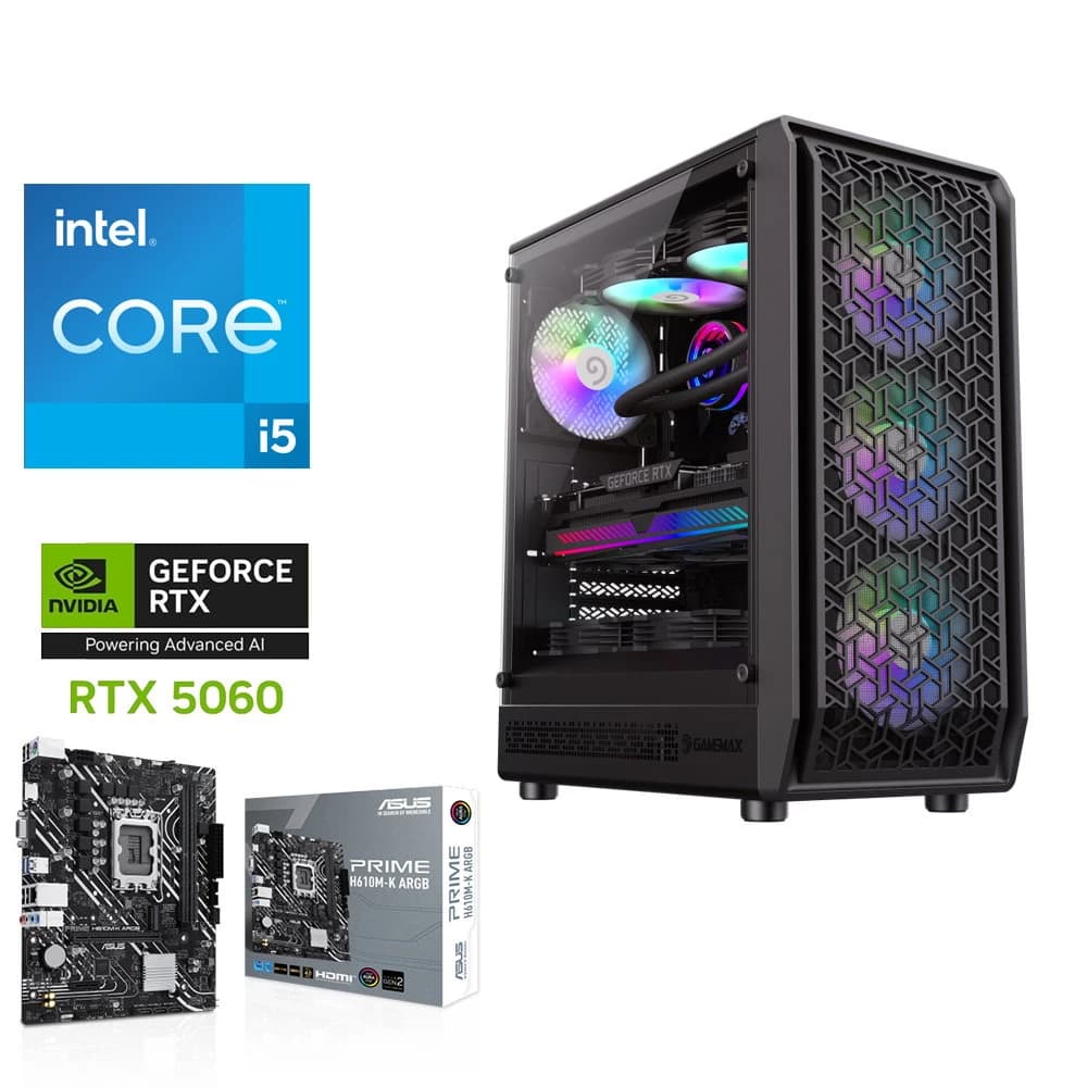Gaming PC Intel Core i5-12400F - RTX 5060 8GB GDDR7 OC - 16GB RAM DDR4