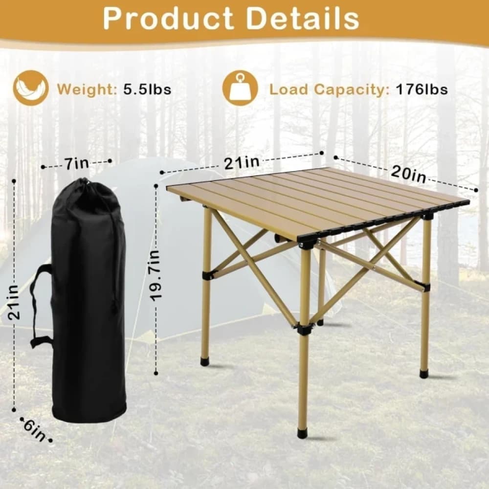 Folding Camping Table, Aluminum Roll-up Camp Table, Portable and Durable