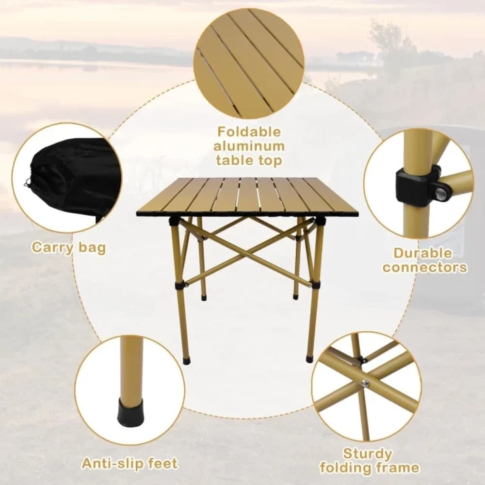 Folding Camping Table, Aluminum Roll-up Camp Table, Portable and Durable
