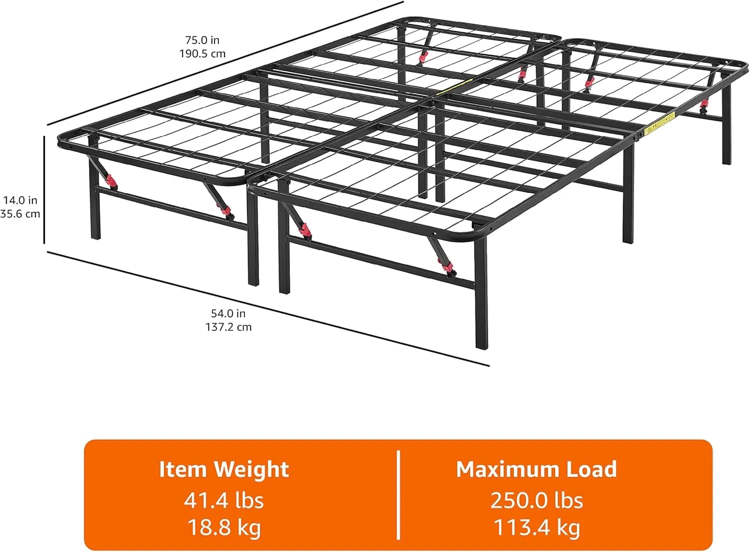 Amazon Basics Foldable Metal Bed Frame with Storage, Full Size, Black