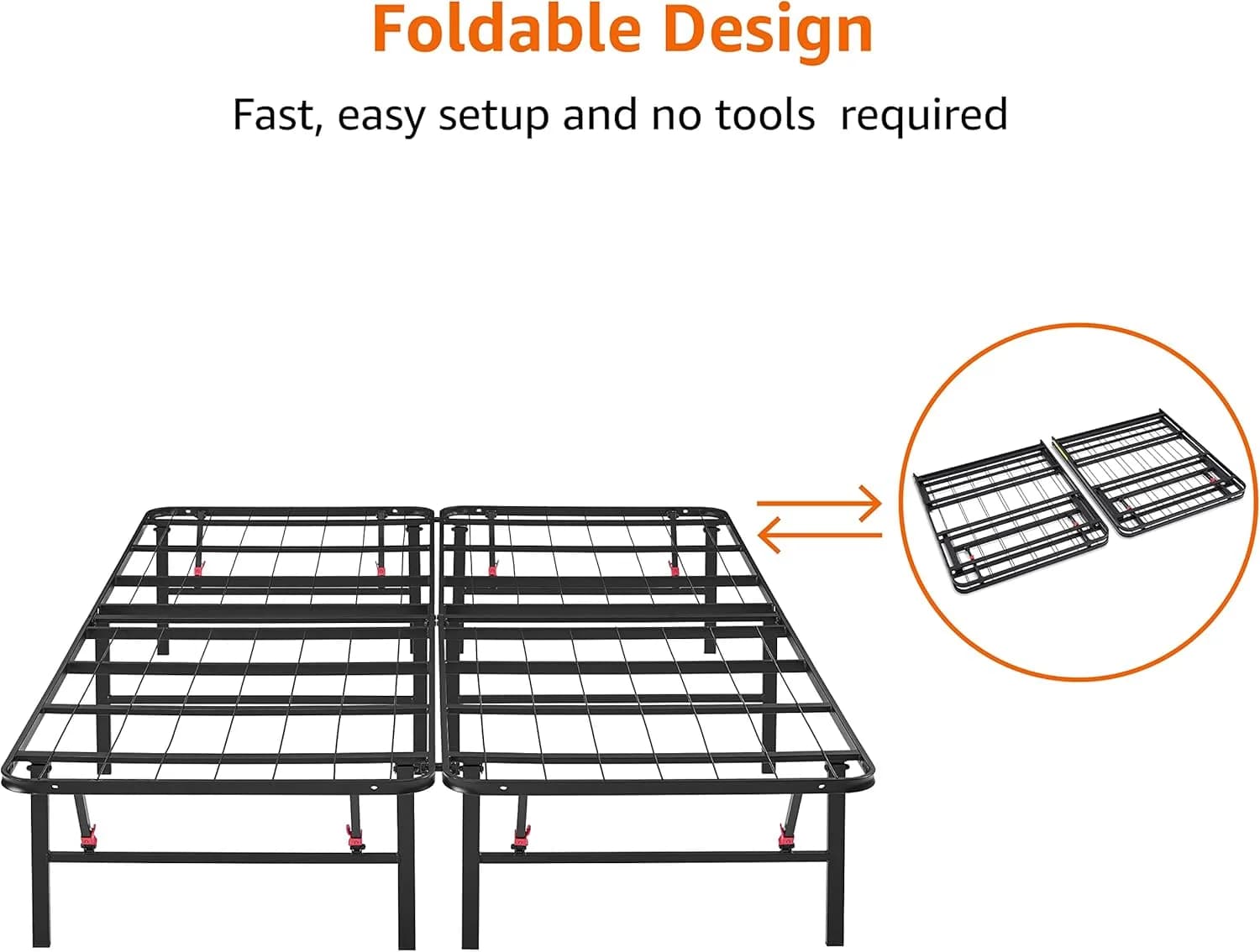 Amazon Basics Foldable Metal Bed Frame with Storage, Full Size, Black
