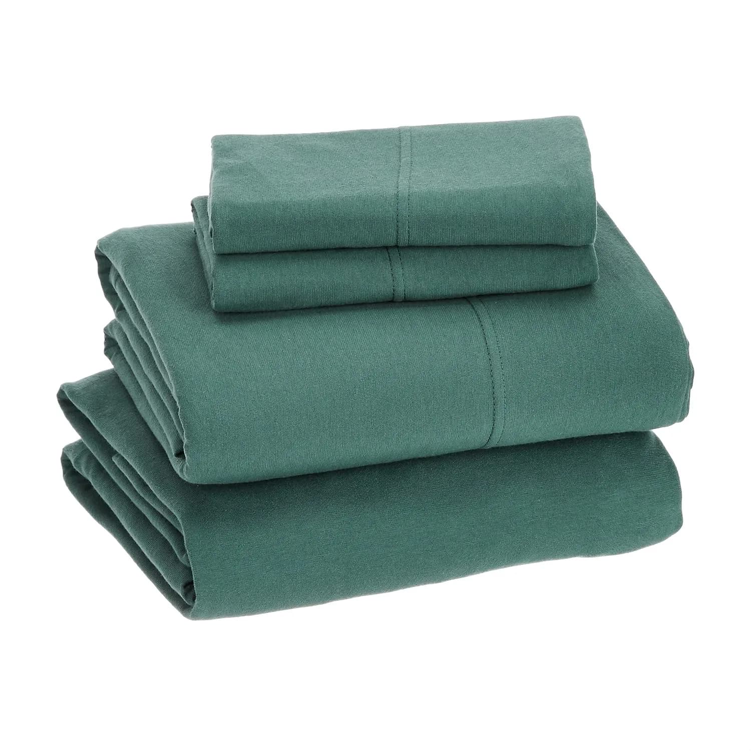 Amazon Basics Dark Green Cotton Jersey Bed Sheet Set, Full Size