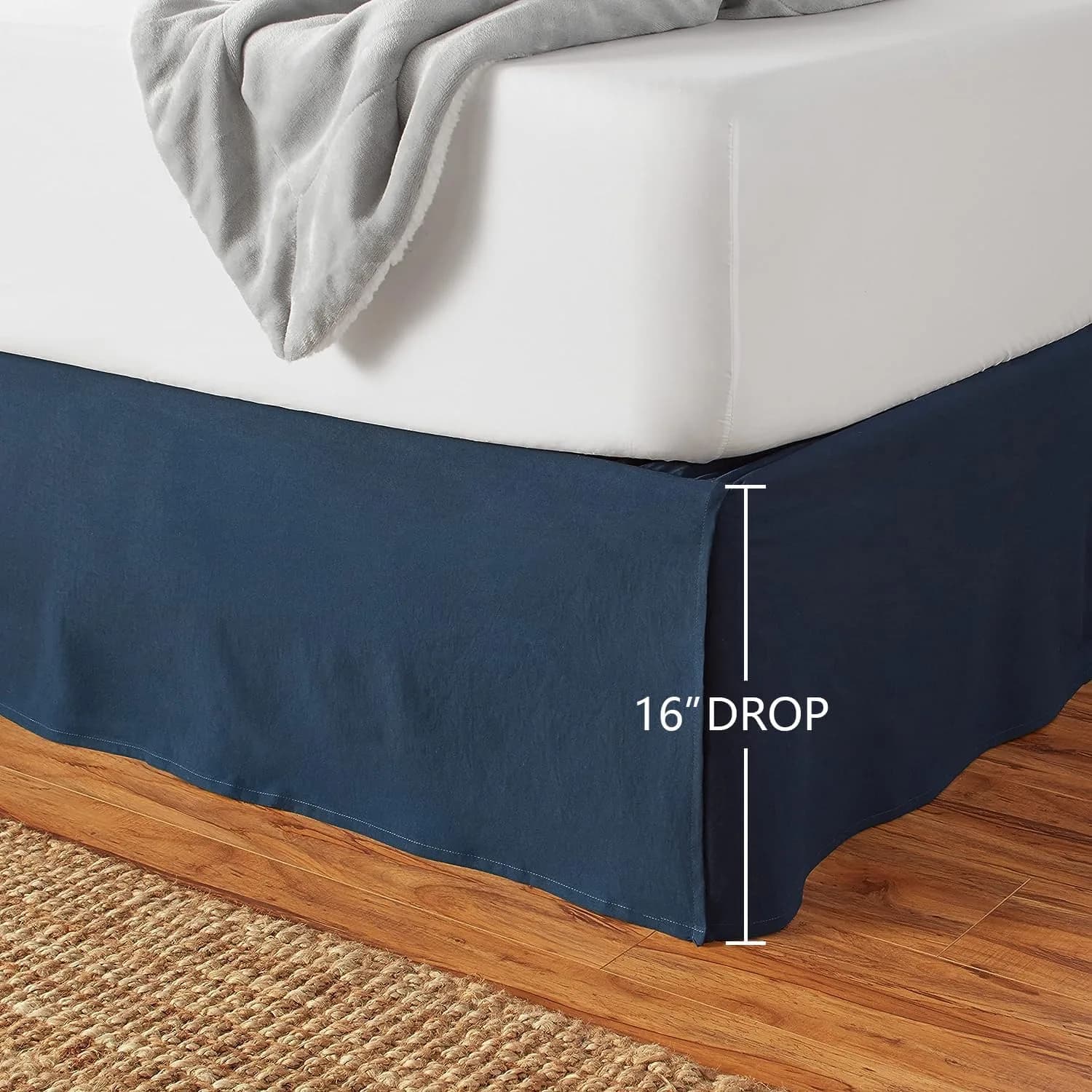 Amazon Basics Lightweight Pleated Bed Skirt, Full, Navy Blue