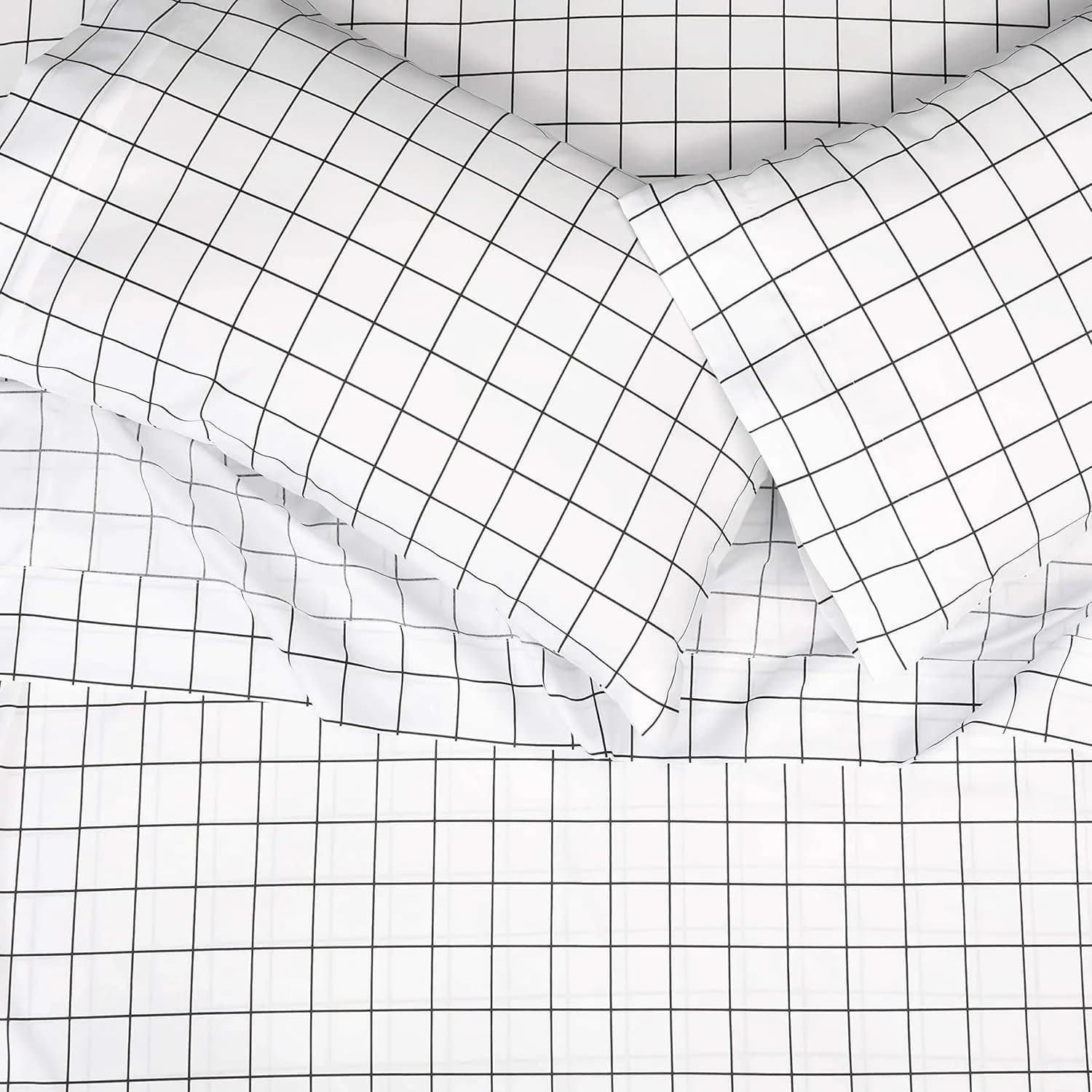 AmazonBasics College Dorm Microfiber Sheet Set with Elastic Pockets – Queen, Black Grid