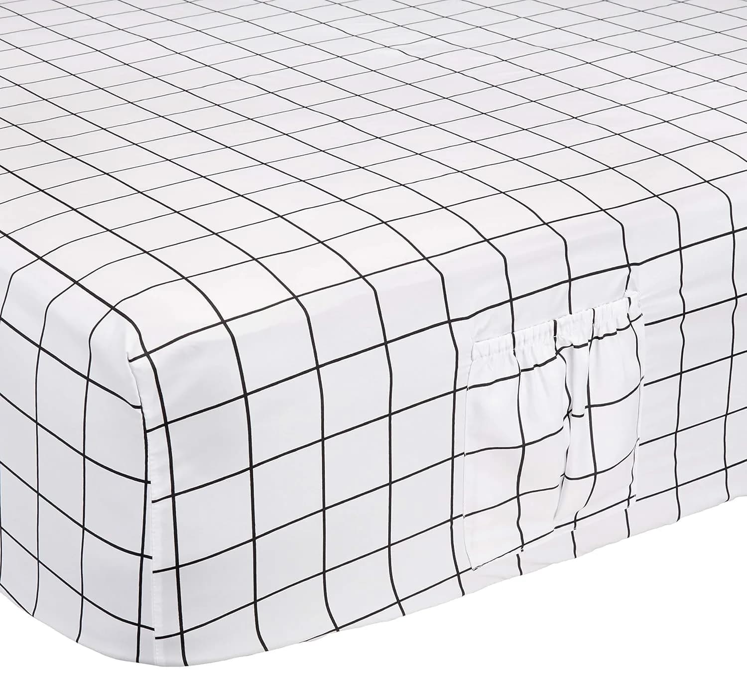 AmazonBasics College Dorm Microfiber Sheet Set with Elastic Pockets – Queen, Black Grid