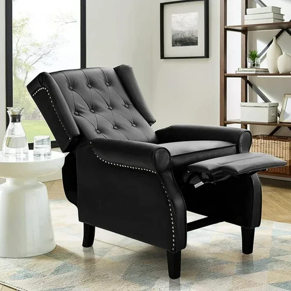 BALICHUN Leather Recliner Chair, Black Accent Chair