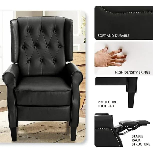 BALICHUN Leather Recliner Chair, Black Accent Chair