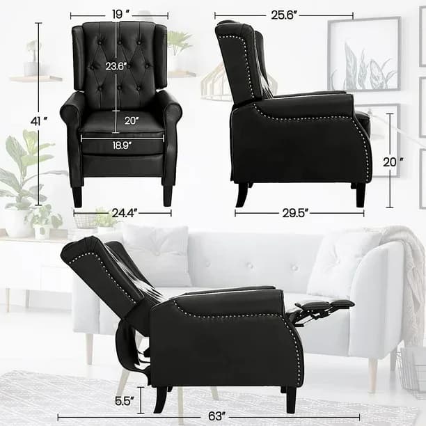 BALICHUN Leather Recliner Chair, Black Accent Chair