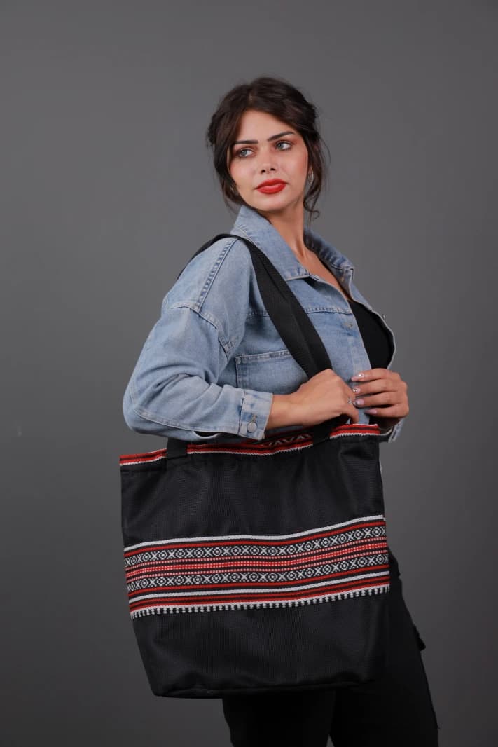 Red Sadu-Pattern Beach Bag