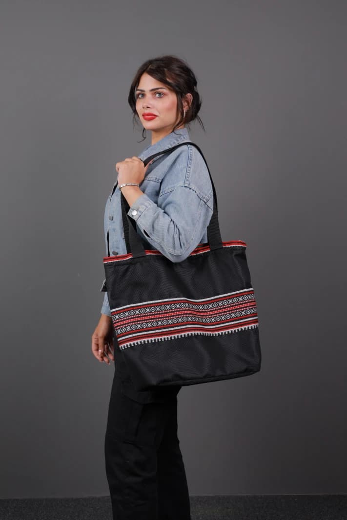 Red Sadu-Pattern Beach Bag