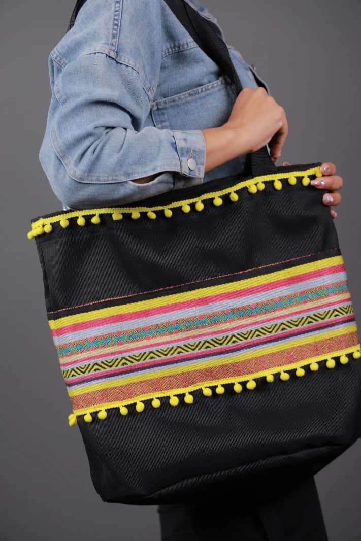 Yellow Sadu-Pattern Beach Bag