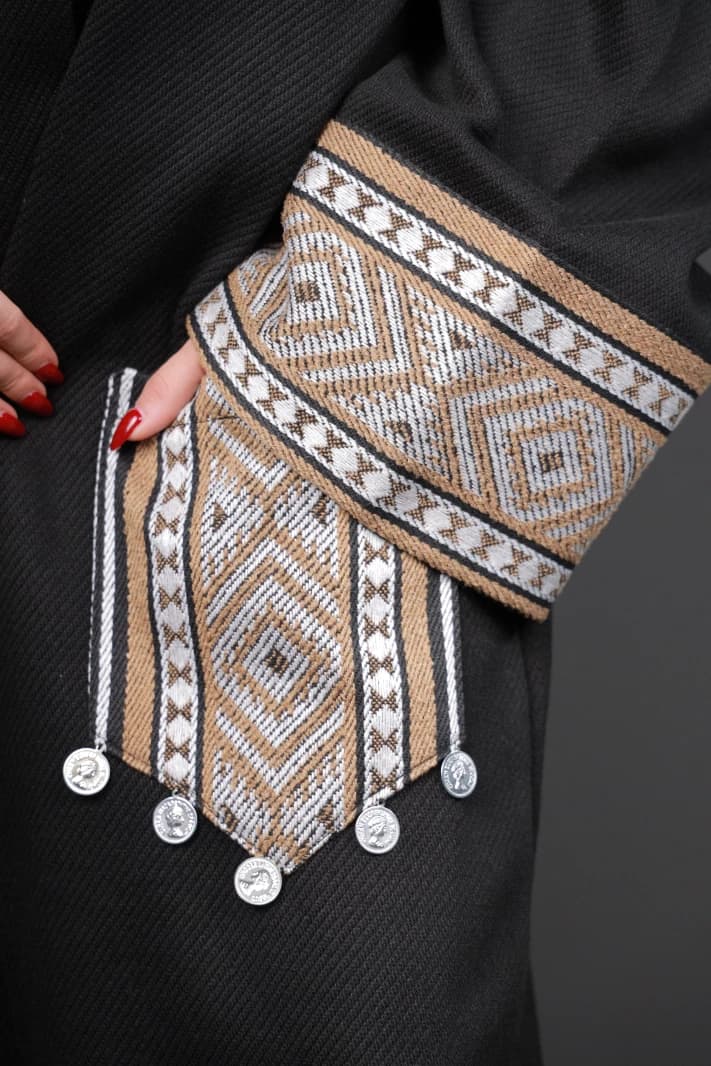 Beige Black – Bisht With Coins