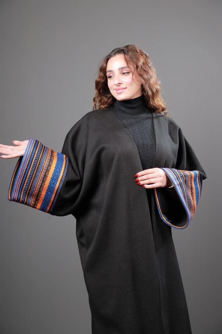 Orange and Black Embroidered Bisht