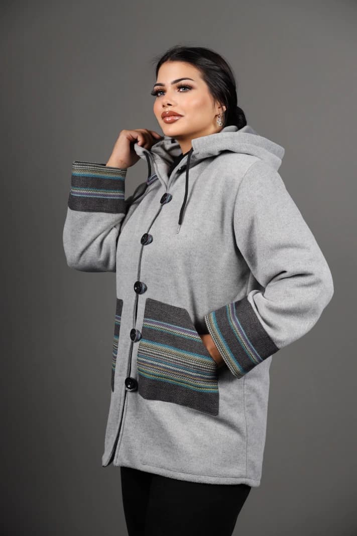 Gray Jacket with Turquoise Accents