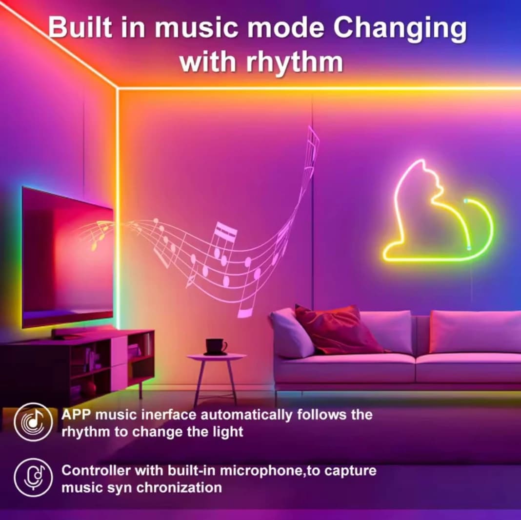 10M RGB-IC Neon LED Strip Light – Dynamic Lighting with App & Remote