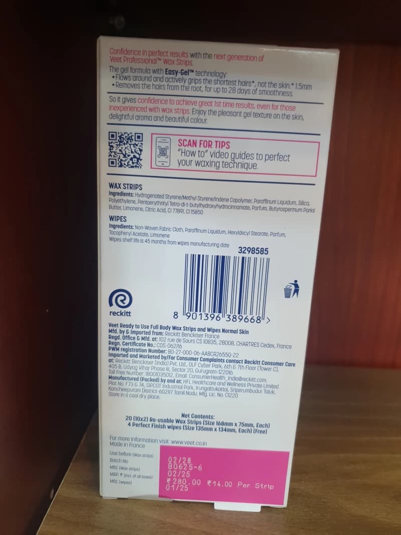 Veet Professional Full Body Wax Strips, Expert Care for All Skin Types